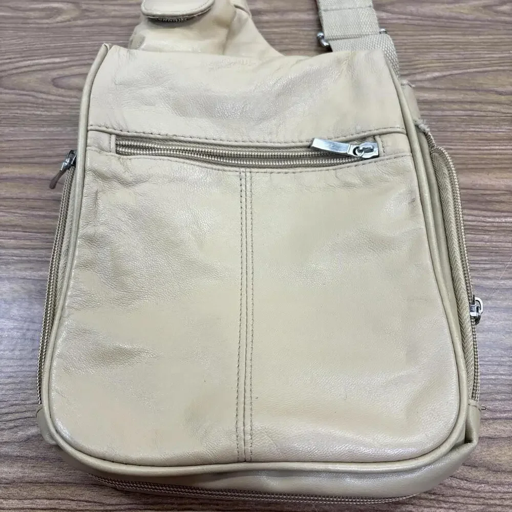 Vintage BUXTON Soft Leather Sling Bag Crossbody Handbag Organizer Tan - Picture 6 of 10